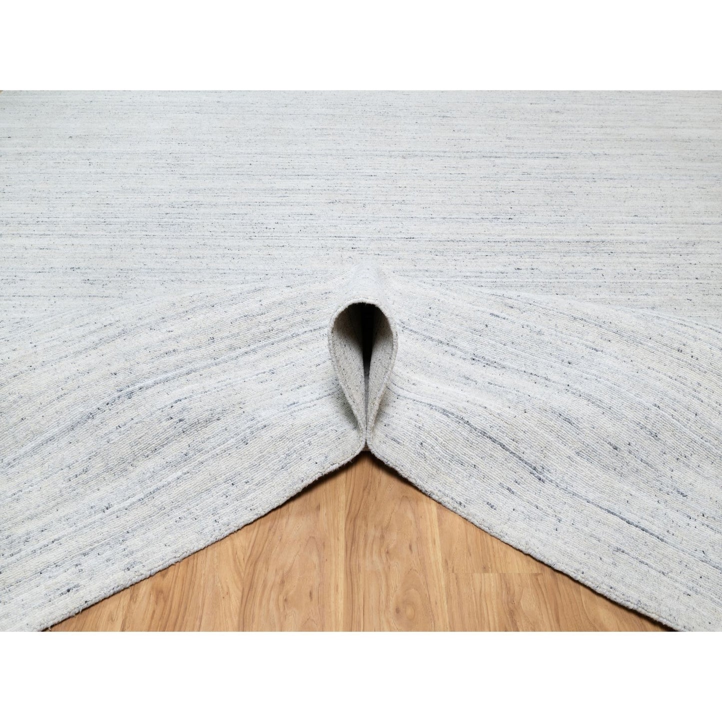 12'2"X17'10" Gray Modern Striae Design Wool Hand Loomed Oversized Rug