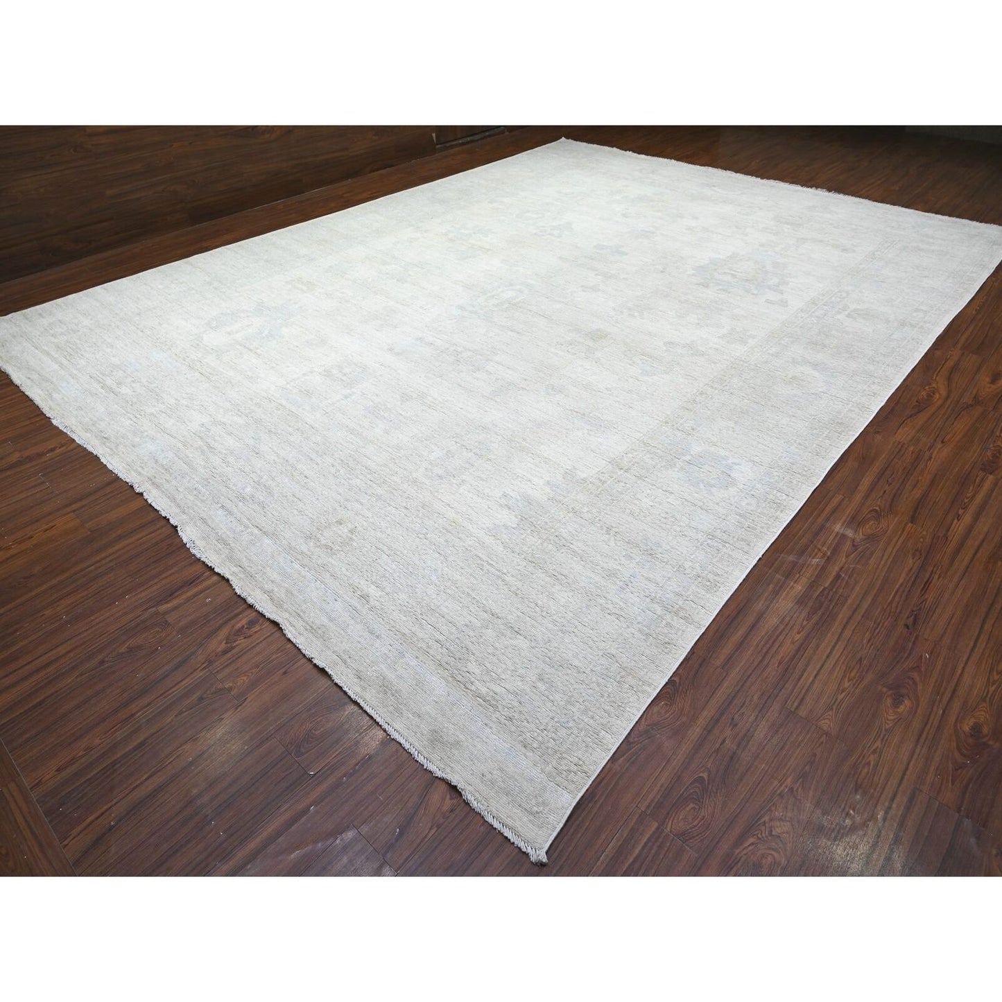 12'X15'10" Ivory Wool Hand Knotted Angora Oushak Oversized Rug
