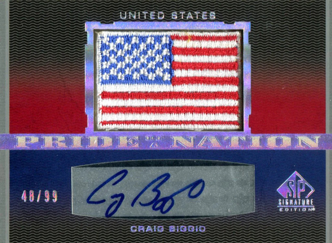 Craig Biggio Autographed 2012 Upper Deck Sp Pride Of A Nation Patch Card