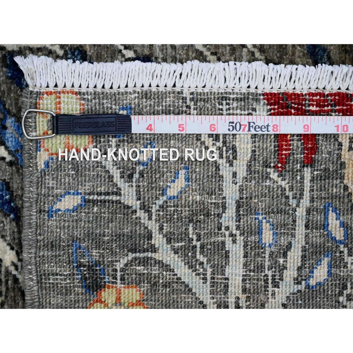 4'X16'4" Dim Gray Afghan Birds Design Hand Knotted Soft Wool Runner Rug