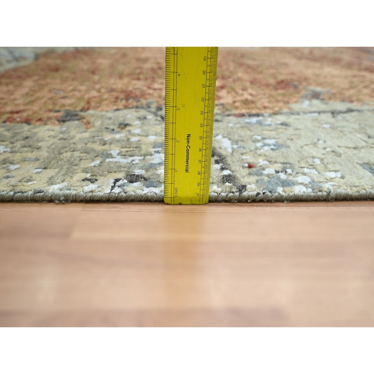 9'X12'2" Beige With Rust Pure Wool Abstract Design Hand Knotted Rug