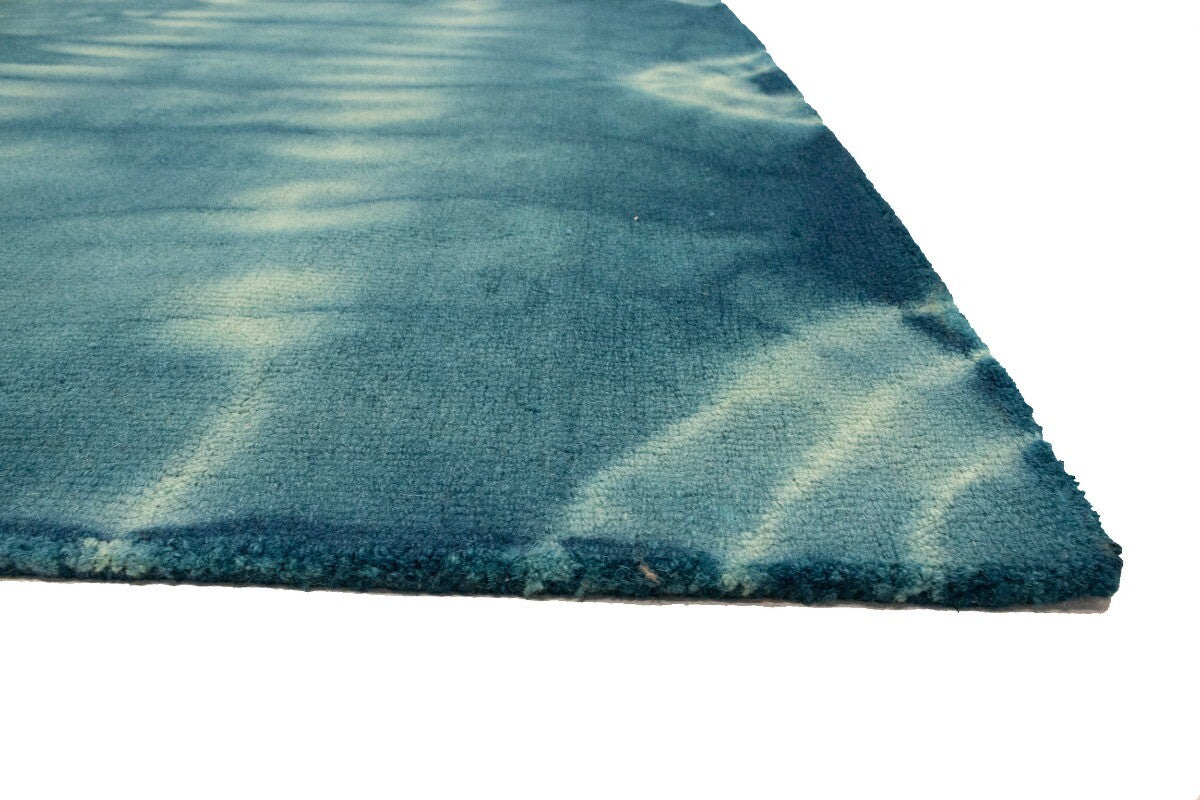 5X8 Ft Hand-Tufted Teal Wool Rug Modern Tie-Dye