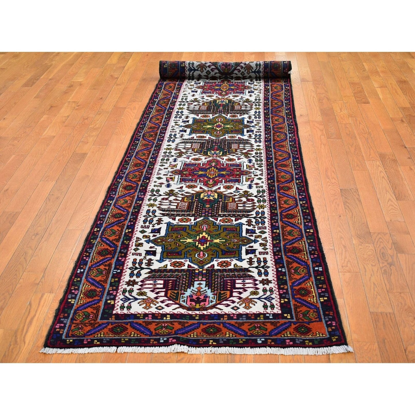 3'3"X12'2" Vintage Farsian Karajeh Pure Wool Hand Knotted Runner Rug