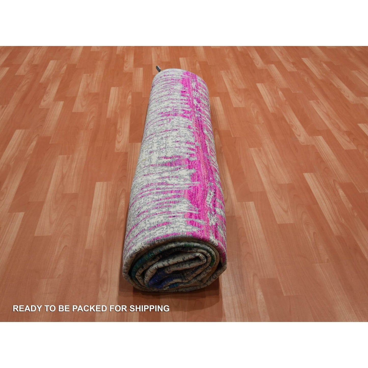 9'1"X12' Ivory The Cardiac Sari Silk With Wool Hand Knotted Rug