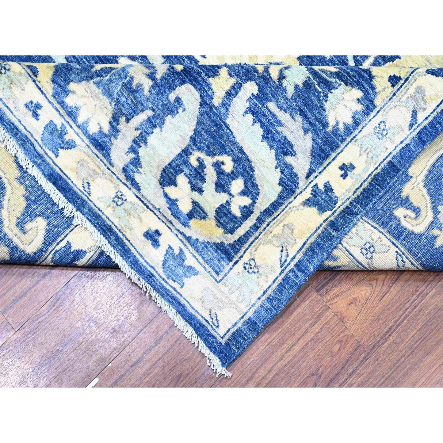 10'2"X13'8" Blue Fine Peshawar With Heris Hand Knotted Natural Wool Rug