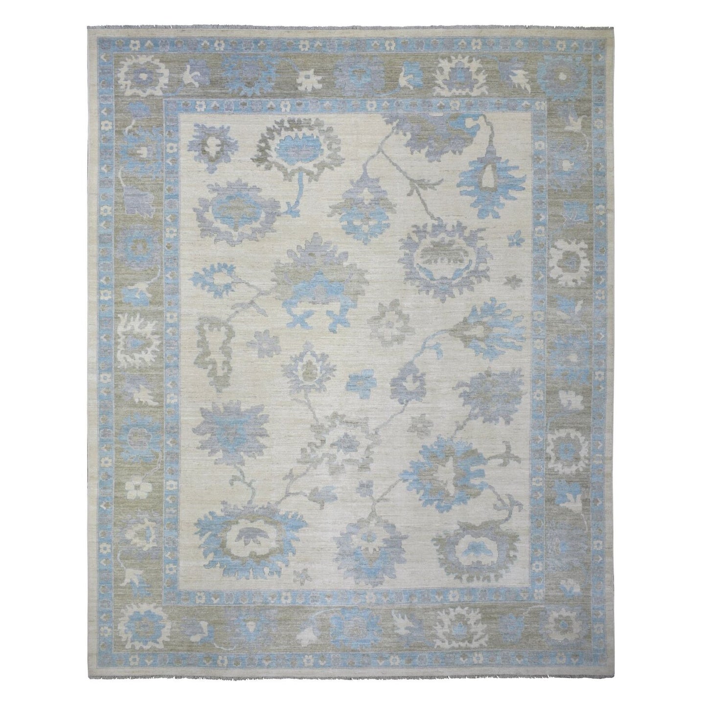 12'X14'7" Ivory Hand Knotted Afghan Angora Oushak Pure Wool Oversize Rug