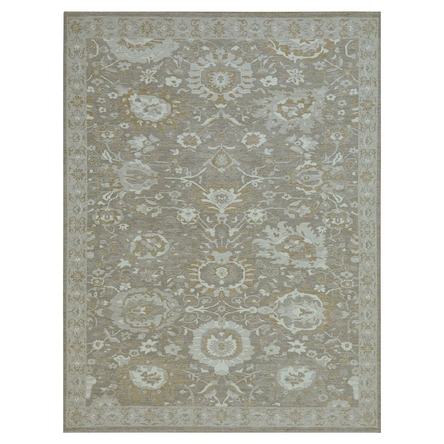 9'X11'10" Gray Hand Knotted Ziegler Mahal Flower Design Wool Oriental Rug