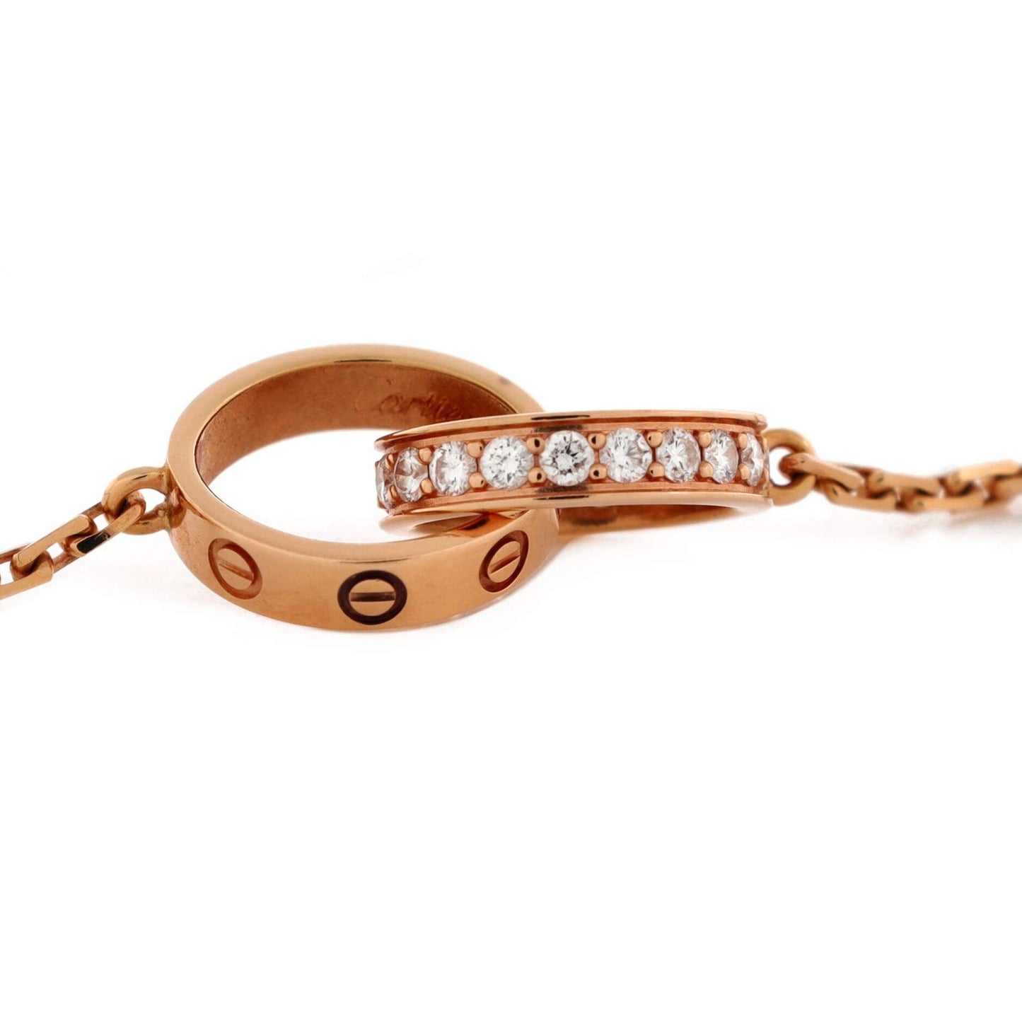 Cartier Love Interlocking Necklace 18K Rose Gold With Diamonds