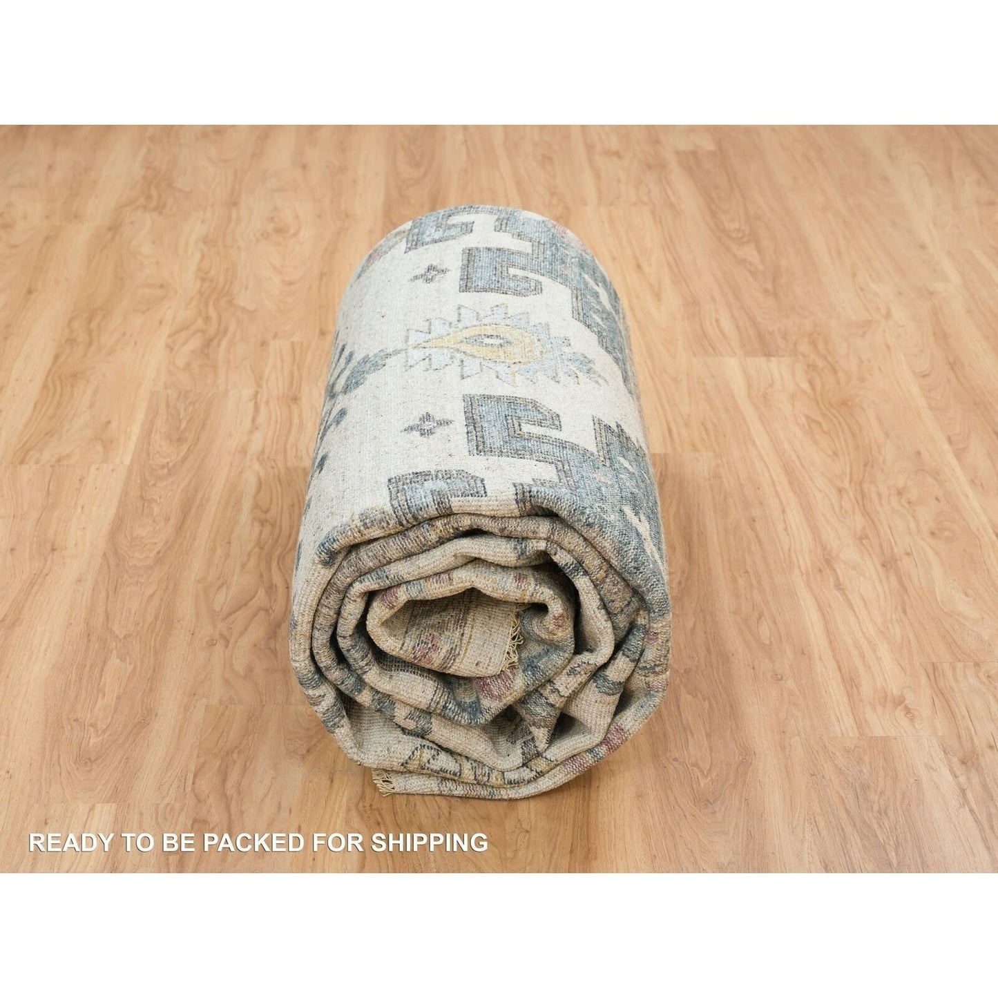 10'X14' Ivory Hand Knotted Reimagined Viss Design 100% Wool Oriental Rug