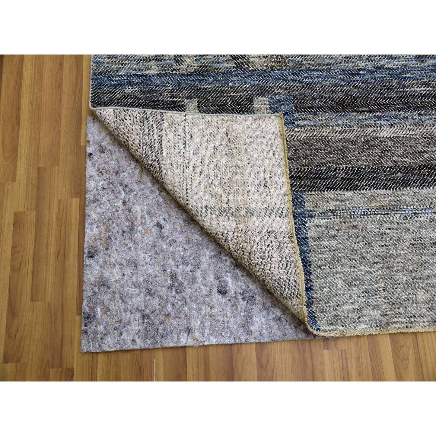 9'X12'1" Gray Geometric Opened Up Plaid Design Wool Hand Knotted Rug