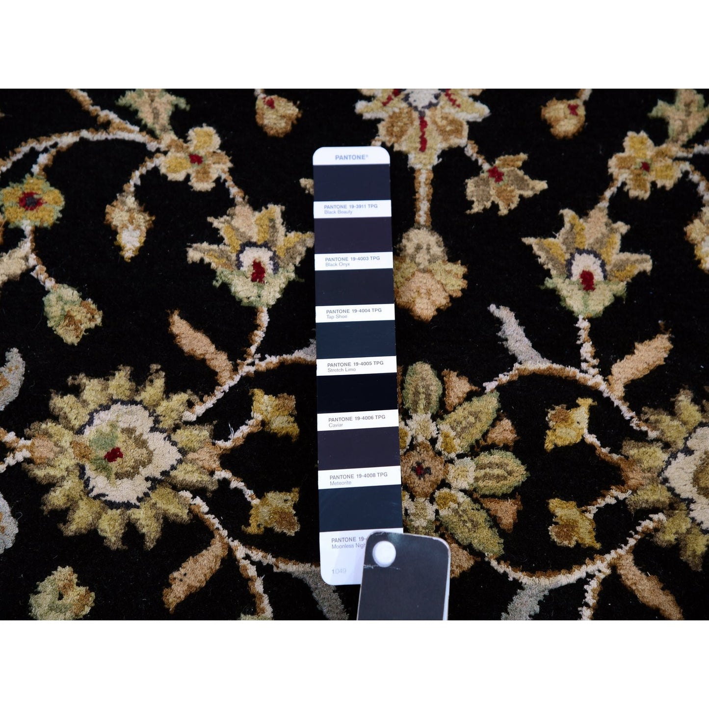 3'1"X12'2" Caviar Black Rajasthan Hand Knotted Wool Silk Runner Rug
