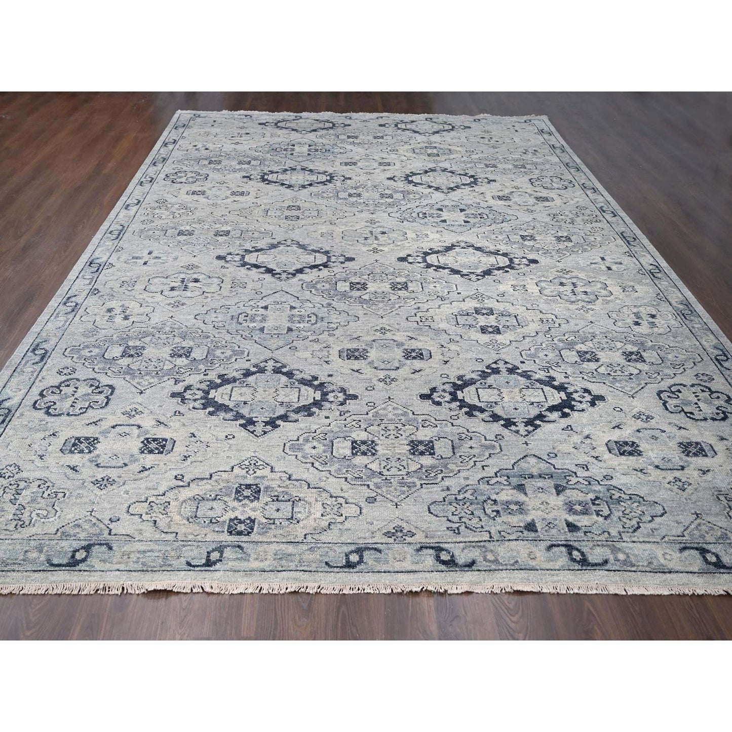 12'X17'9" Gray Hand Knotted Anatolian Design Organic Wool Oversized Rug