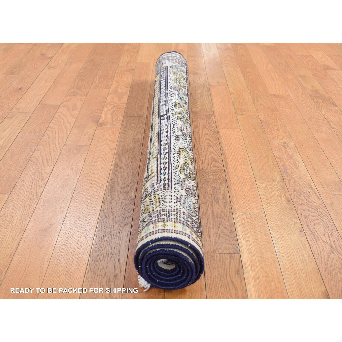 4'3"X5'7" Cream Color Hand Knotted Pure Wool Turkoman Bokara Design Rug