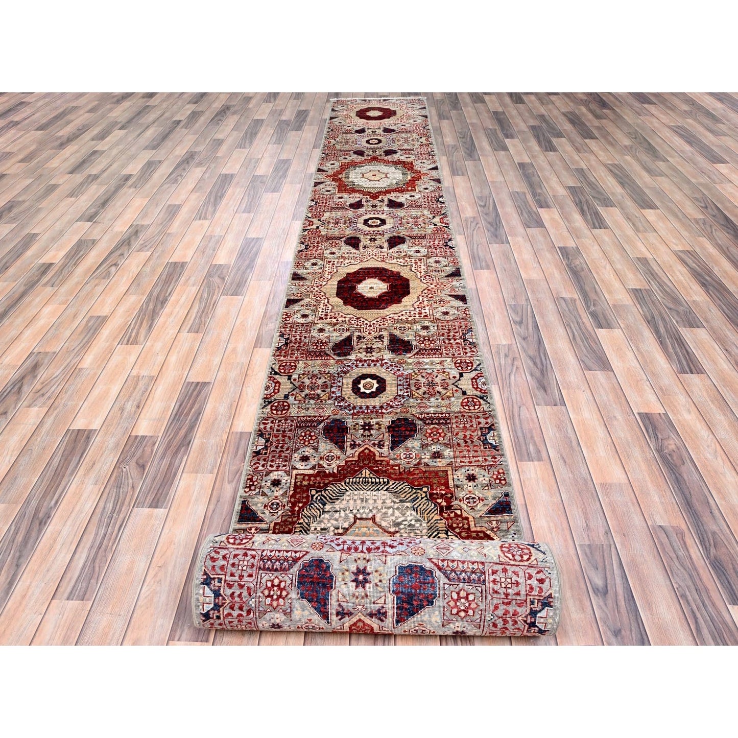 2'4"X24'8" White Natural Wool Hand Knotted Mamluk Design Xl Runner Rug