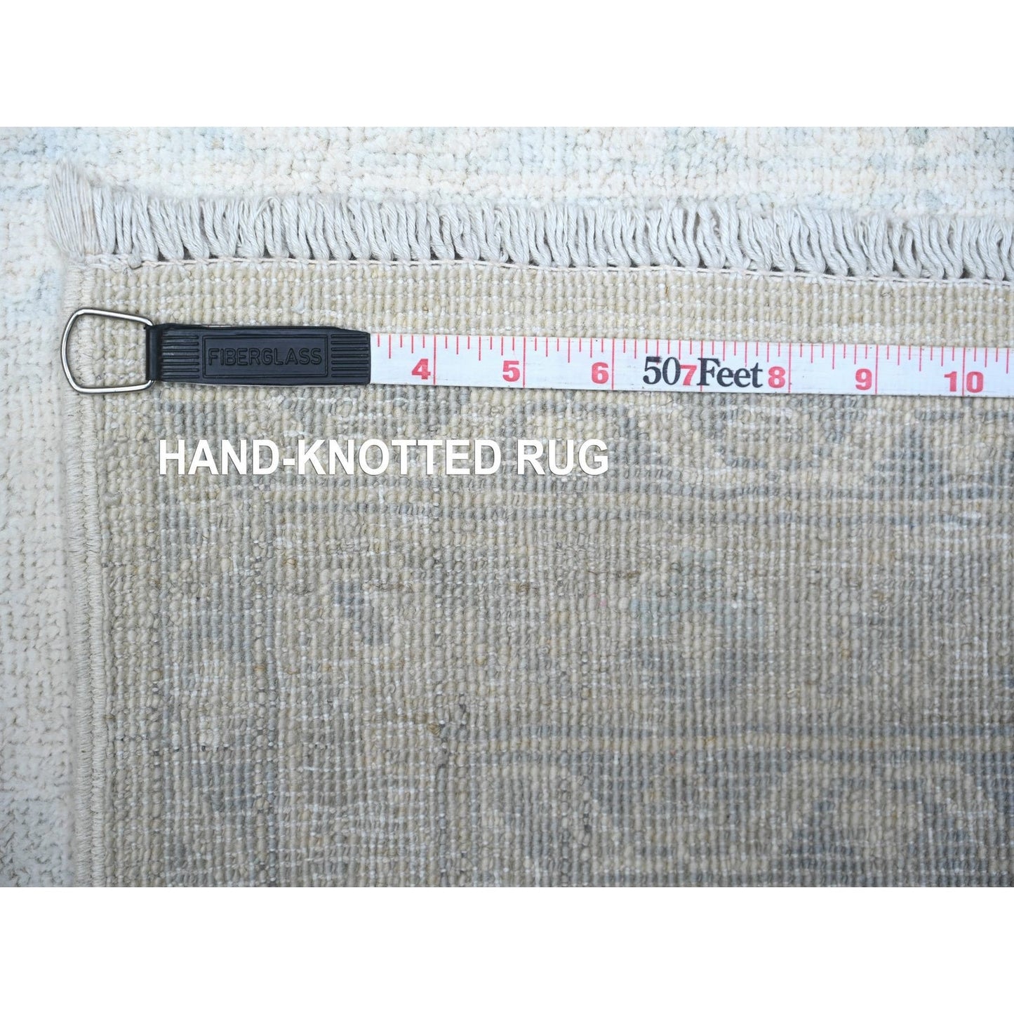 2'6"X9'7" Ivory White Wash Peshawar Hand Knotted Wool Runner Oriental Rug