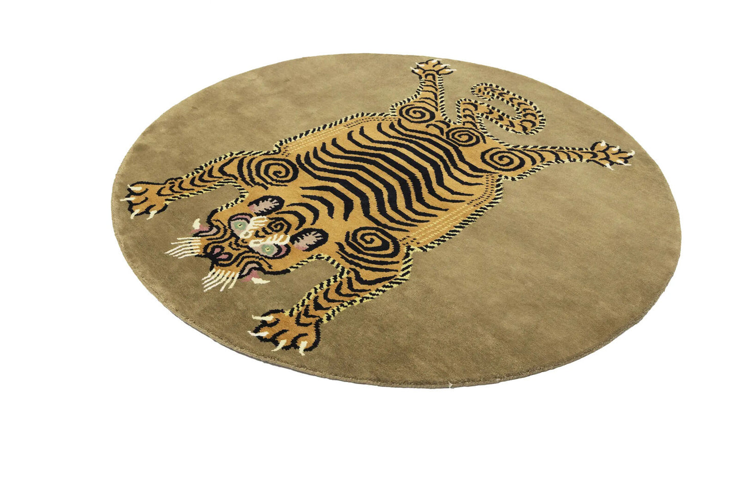 Nepali Round Oriental Rug Tribal Pictorial Style
