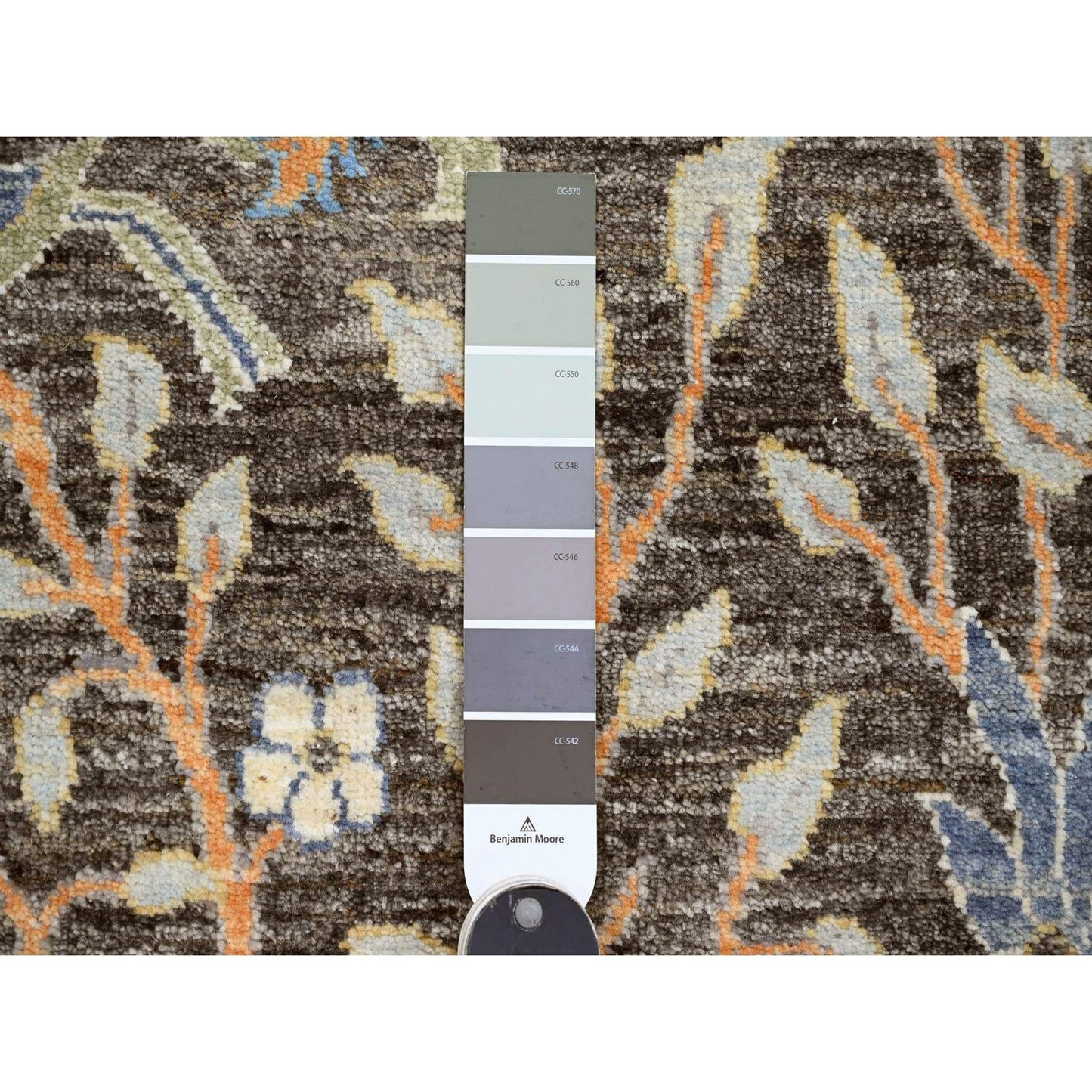 4'X12' Carbon Gray Peshawar Birds Design Hand Knotted All Wool Runner Rug