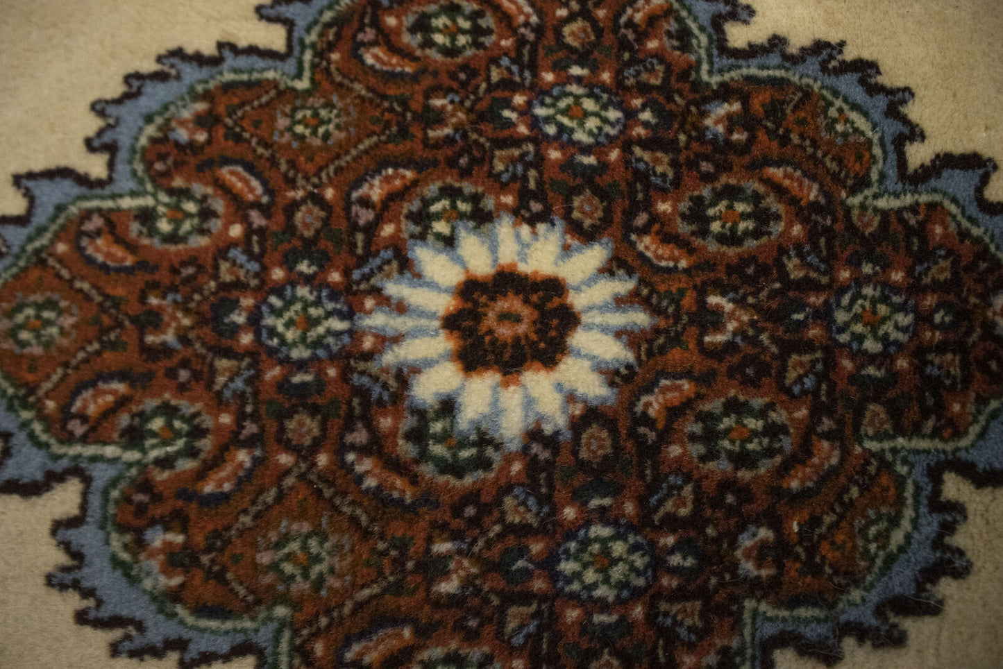Hand-Knotted Vintage Oriental Rug Cream Floral