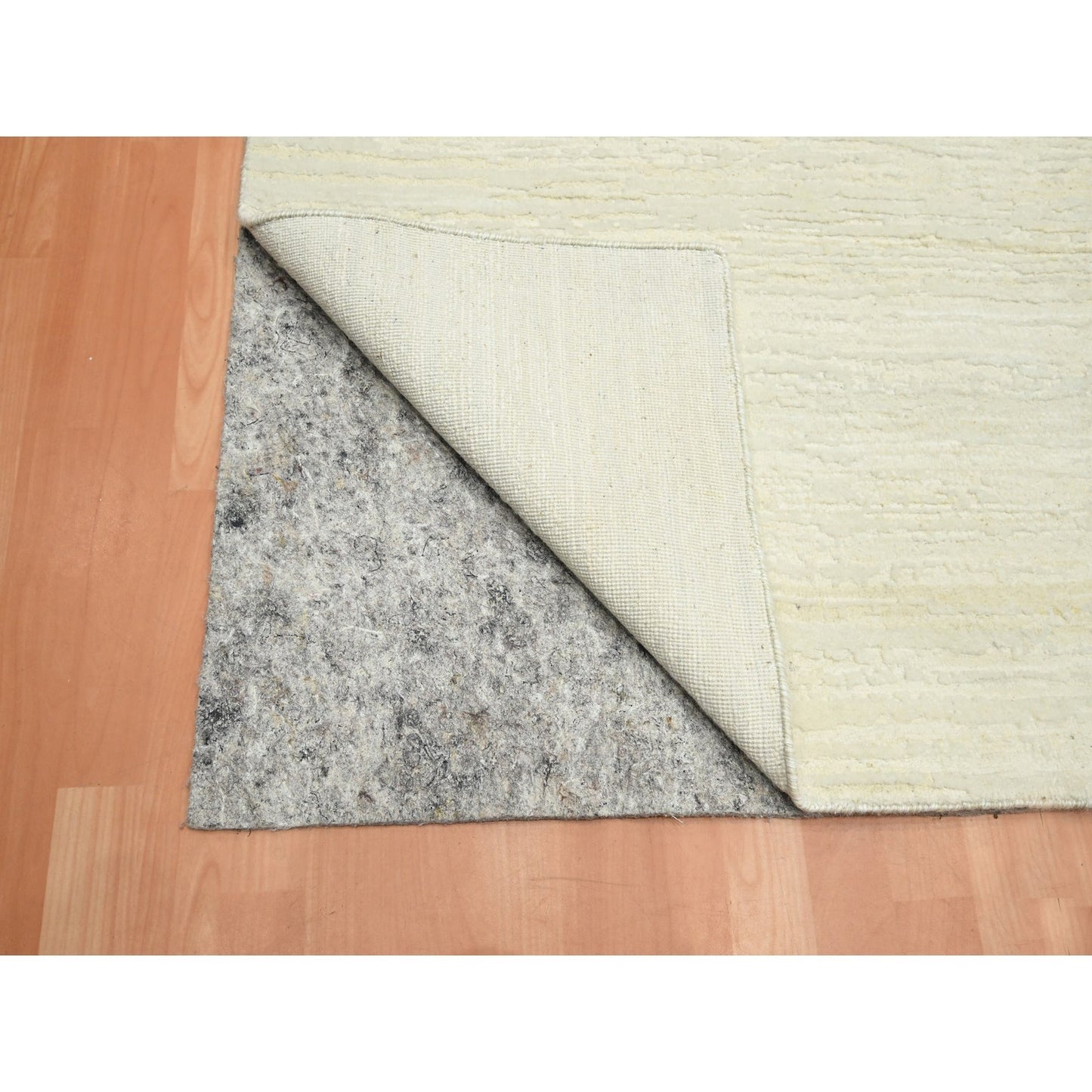 9'X11'10" Chiffon White Plain Solid Design Textured Wool Hand Knotted Rug