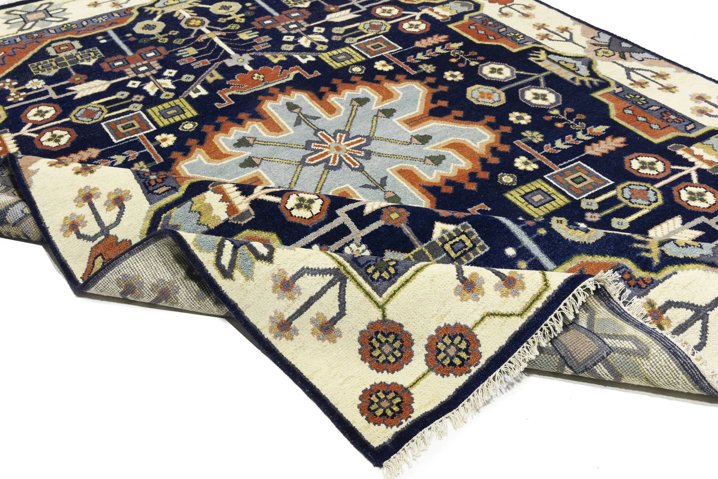 9X12 ft Navy Tribal Heriz Serapi Wool Oriental