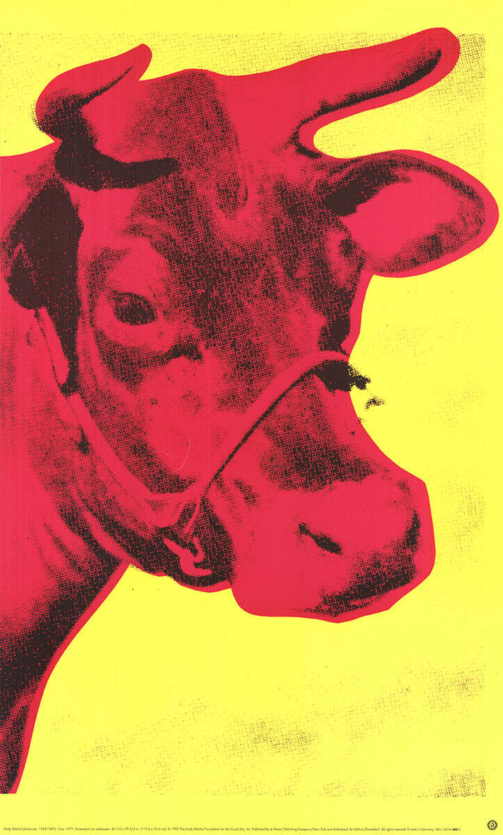 Andy Warhol Cow Pink On Yellow, (Small) " Poster Pop Art