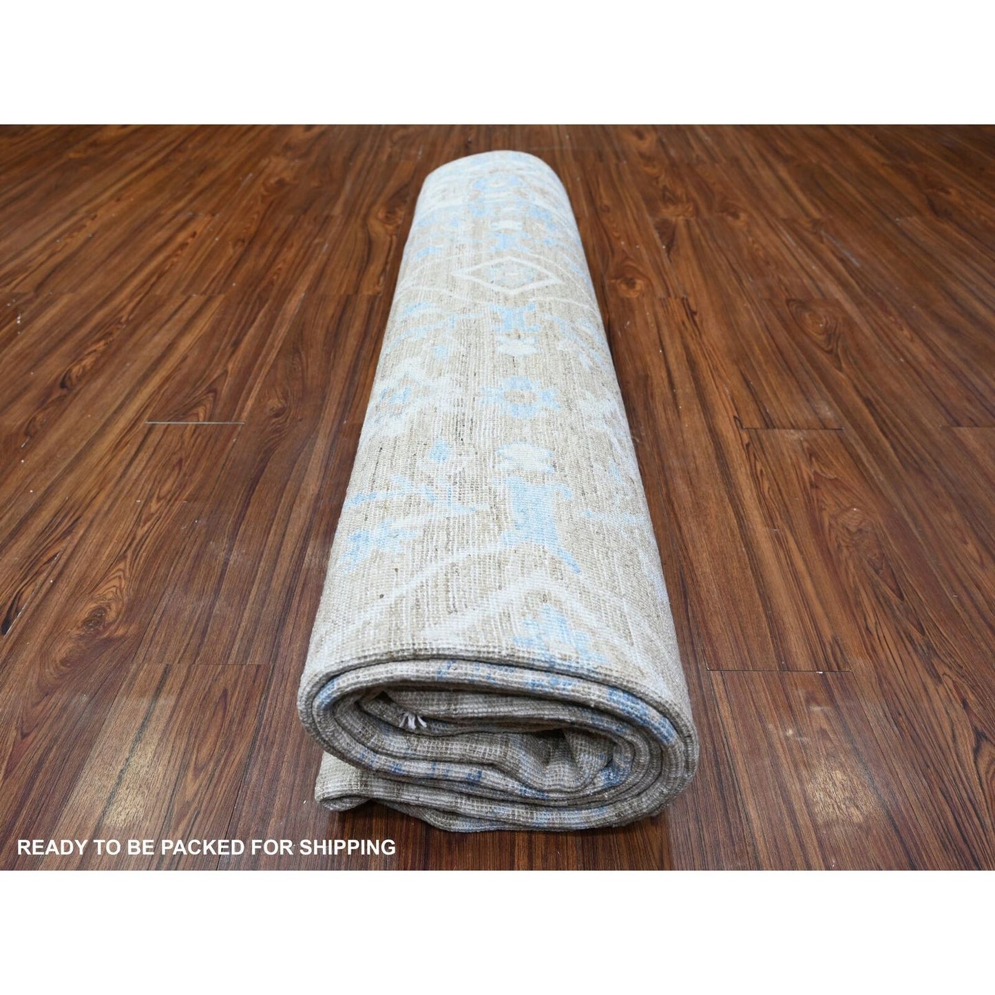 8'9"X12' Brown White Wash Peshawar Wool Hand Knotted Oriental Rug
