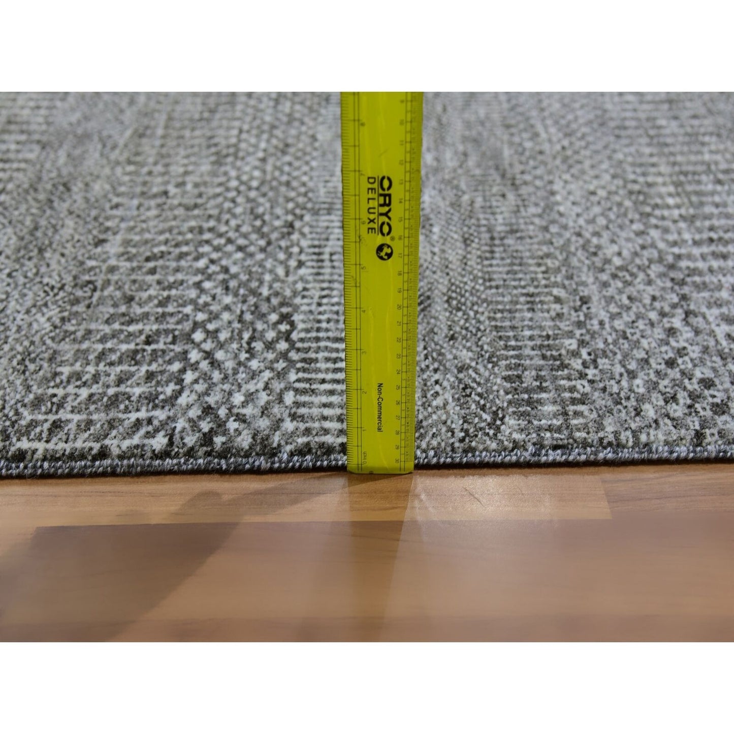 12'X12'2" Neutral Gray Hand Knotted Grass Design Undyed Wool Square Rug