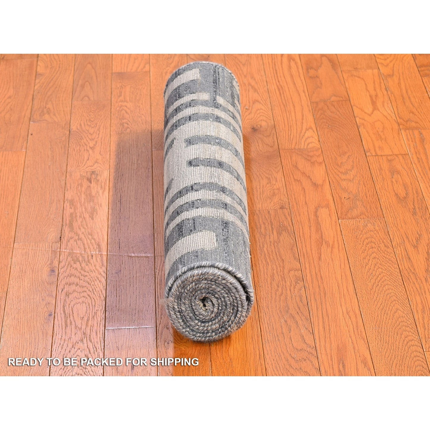 2'6"X8'3" Blue Pure Silk And Textured Wool Wide Runner Hand Knotted Rug