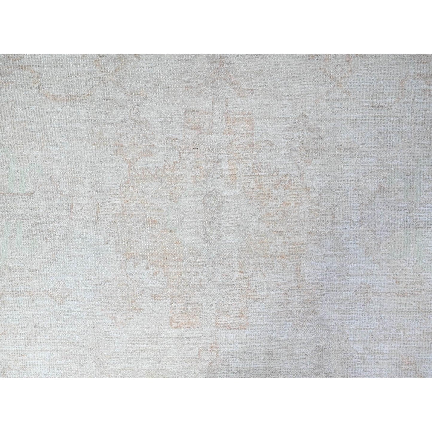 9'8"X13'1" Shoreline Gray Hand Knotted Soft Wool White Wash Peshawar Rug