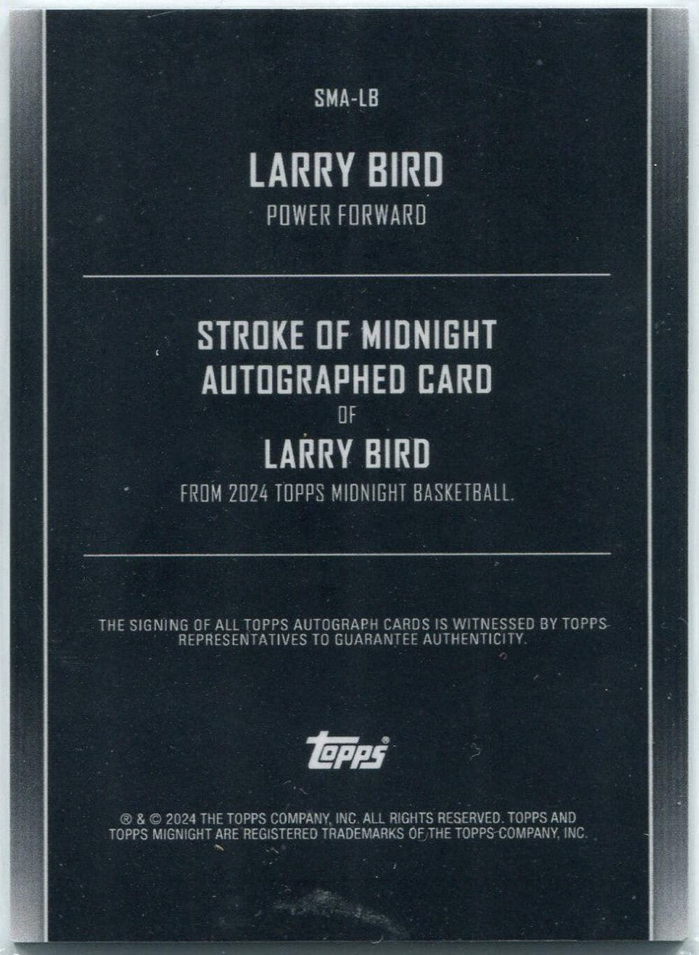Larry Bird Autographed 2024 Topps Midnight Stroke Of Midnight