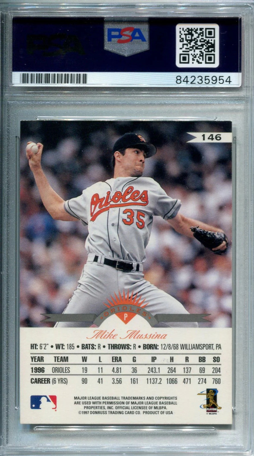 Mike Mussina 1997 Autographed Leaf Card (Psa)