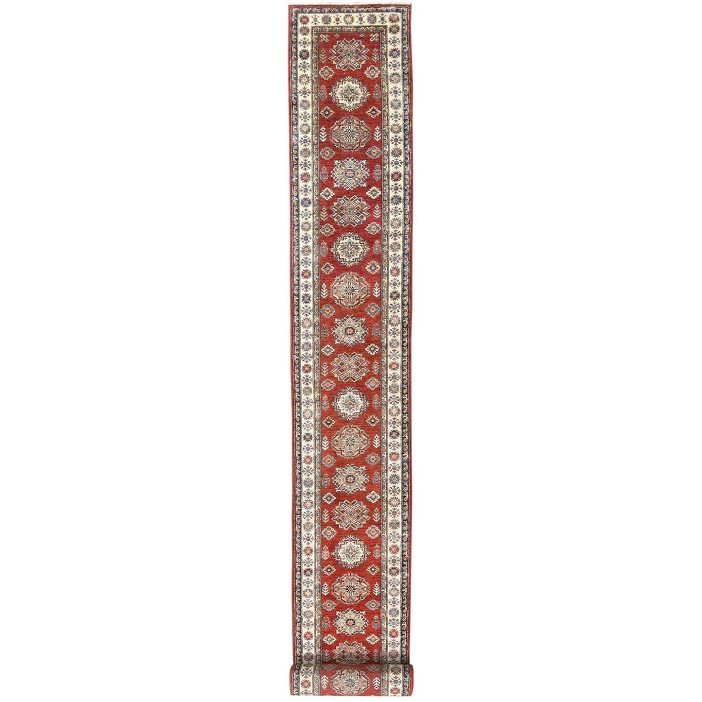 2'8"X39'1" Rich Red Afghan Super Kazak Wool Hand Knotted Xl Runner Rug