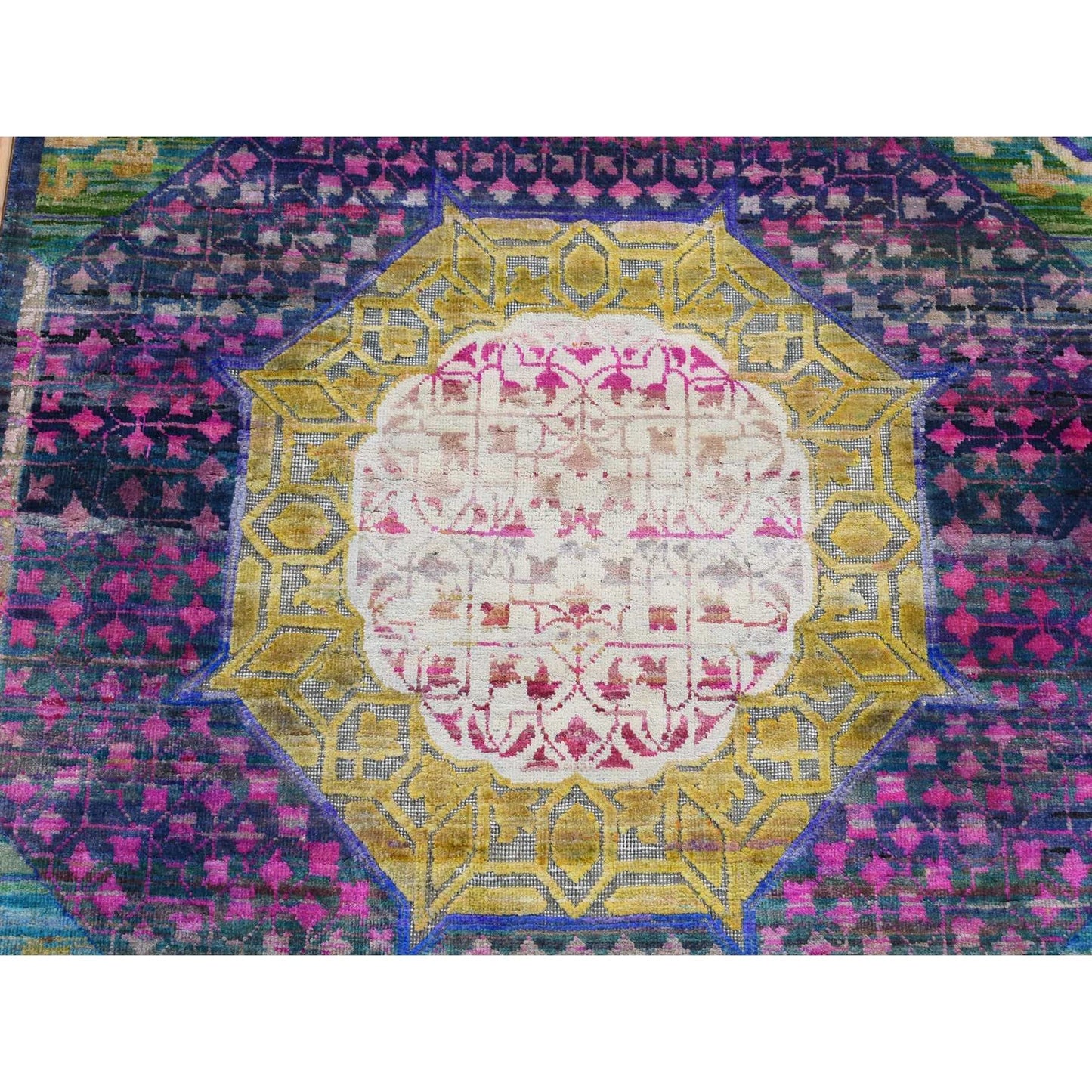 3'1"X19'3" Yellow Mamluk Design Silk With Wool Hand Knotted Xl Runner Rug