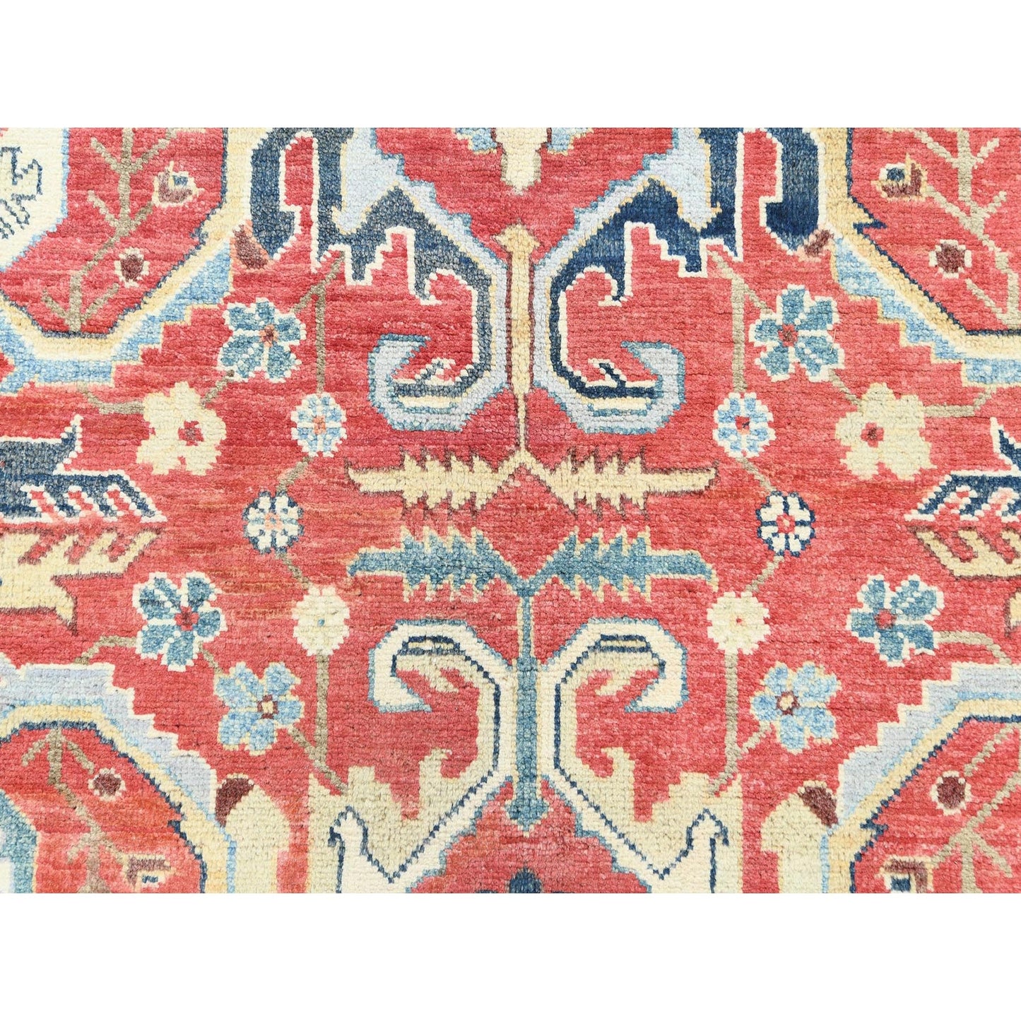 9'X12' Soft Red Pure Wool Hand Knotted Afghan Peshawar Garus Design Rug