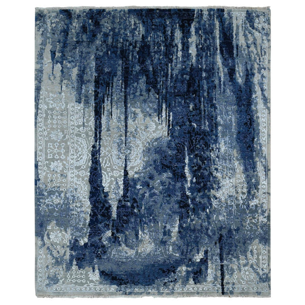 10'X10' Denim Wool And Silk Shibori Design Hand Knotted Square Rug