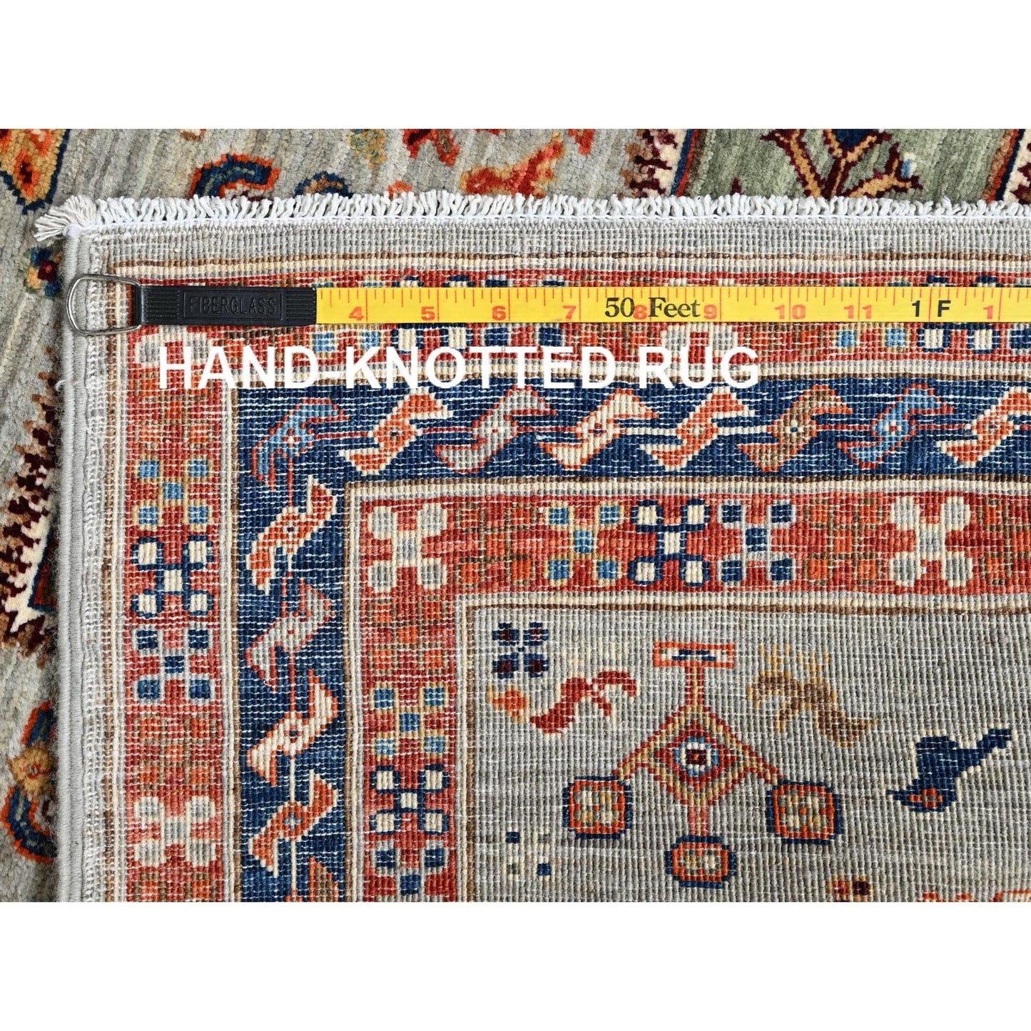 2'8"X9'7" Misty Gray Caucasian Design Soft Wool Hand Knotted Runner Rug