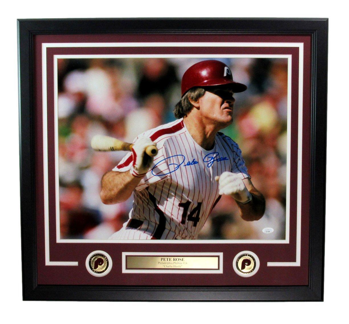 Pete Rose Signed 16X20 Photo Philadelphia Phillies Framed Jsa 197596