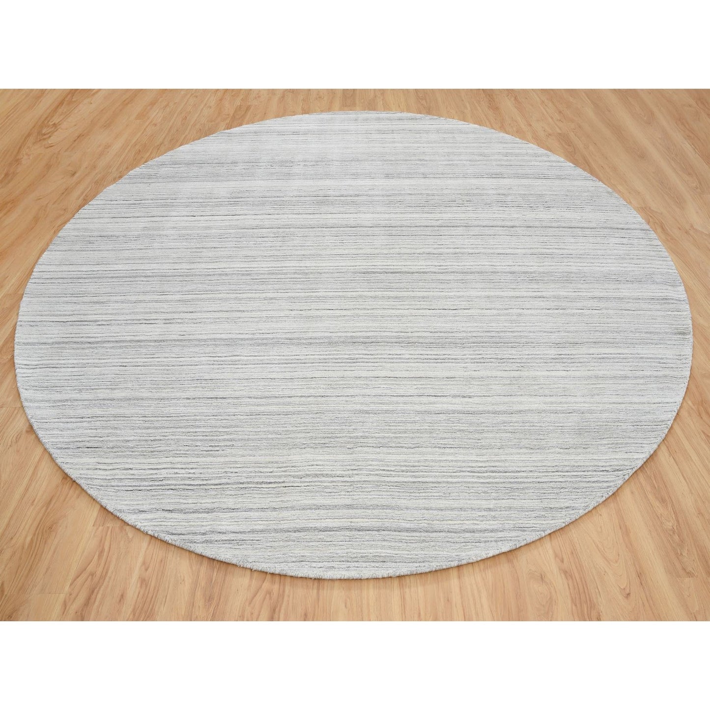 12'X12' Gray Hand Loomed Undyed Natural Wool Modern Design Round Rug