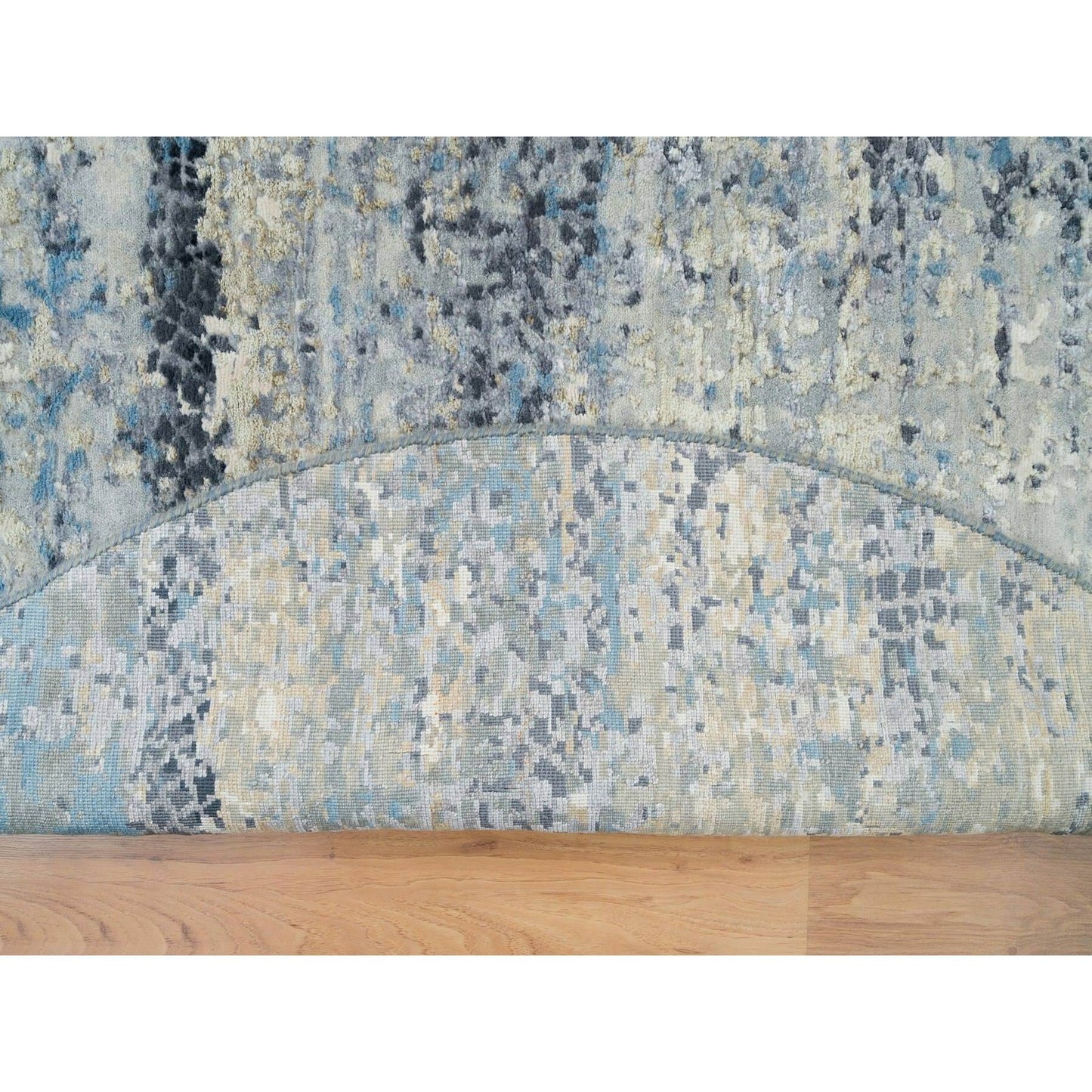 7'X7' Blue Gray Wool & Silk Hand Knotted Abstract Round Oriental Rug