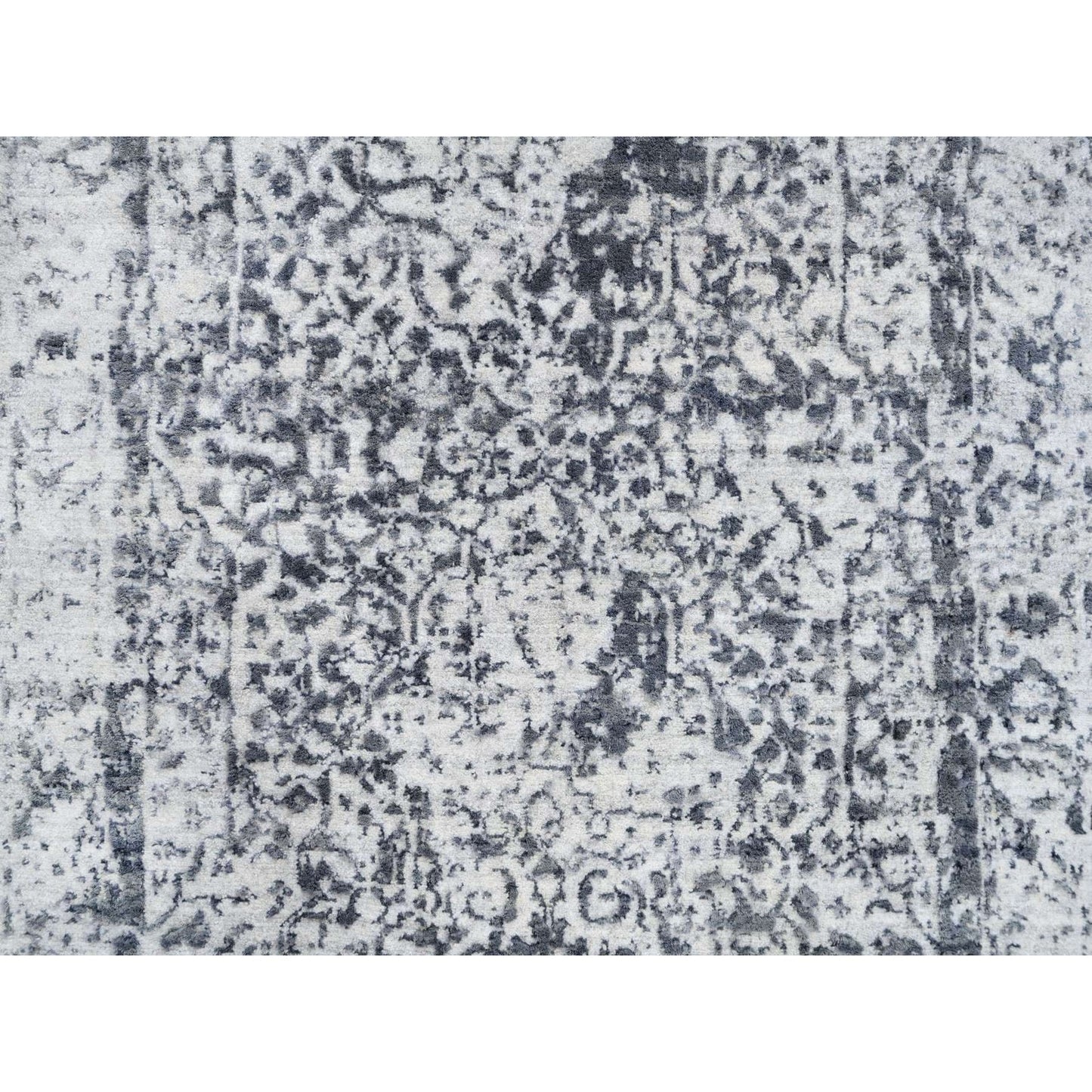 2'6"X6' Hand Knotted Gray Erased Farsian Design Wool/Silk Runner Rug