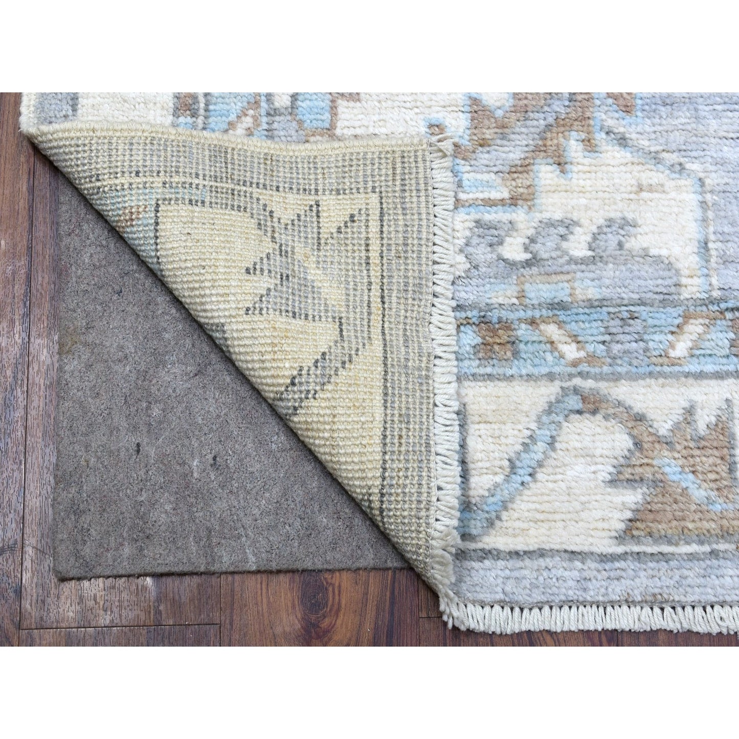 3'10"X12'1" Gray Anatolian Angora Oushak Hand Knotted Wool Runner Rug