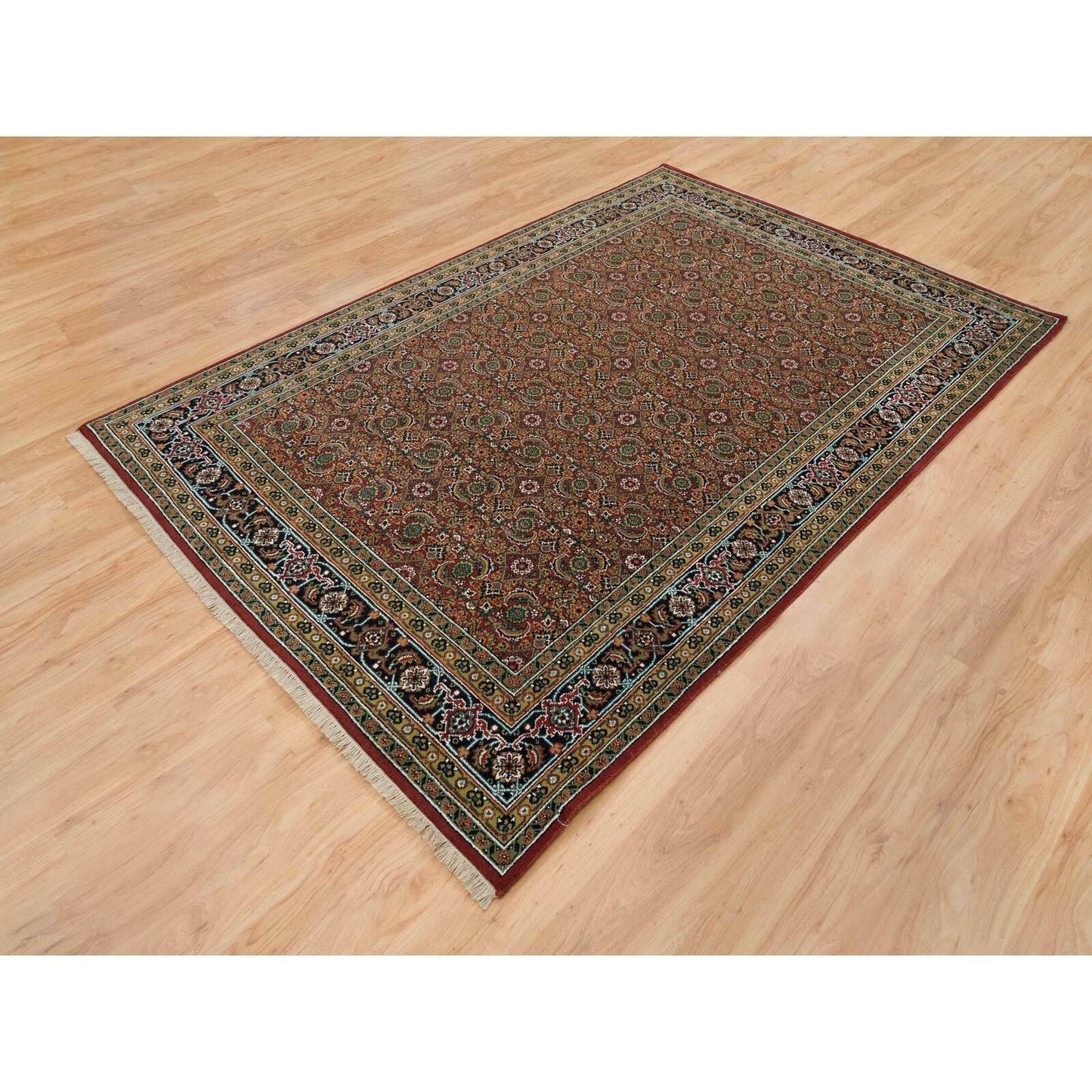 6'1"X9' Red Herrita Design Wool/Silk 175 Kpsi Hand Knotted Rug
