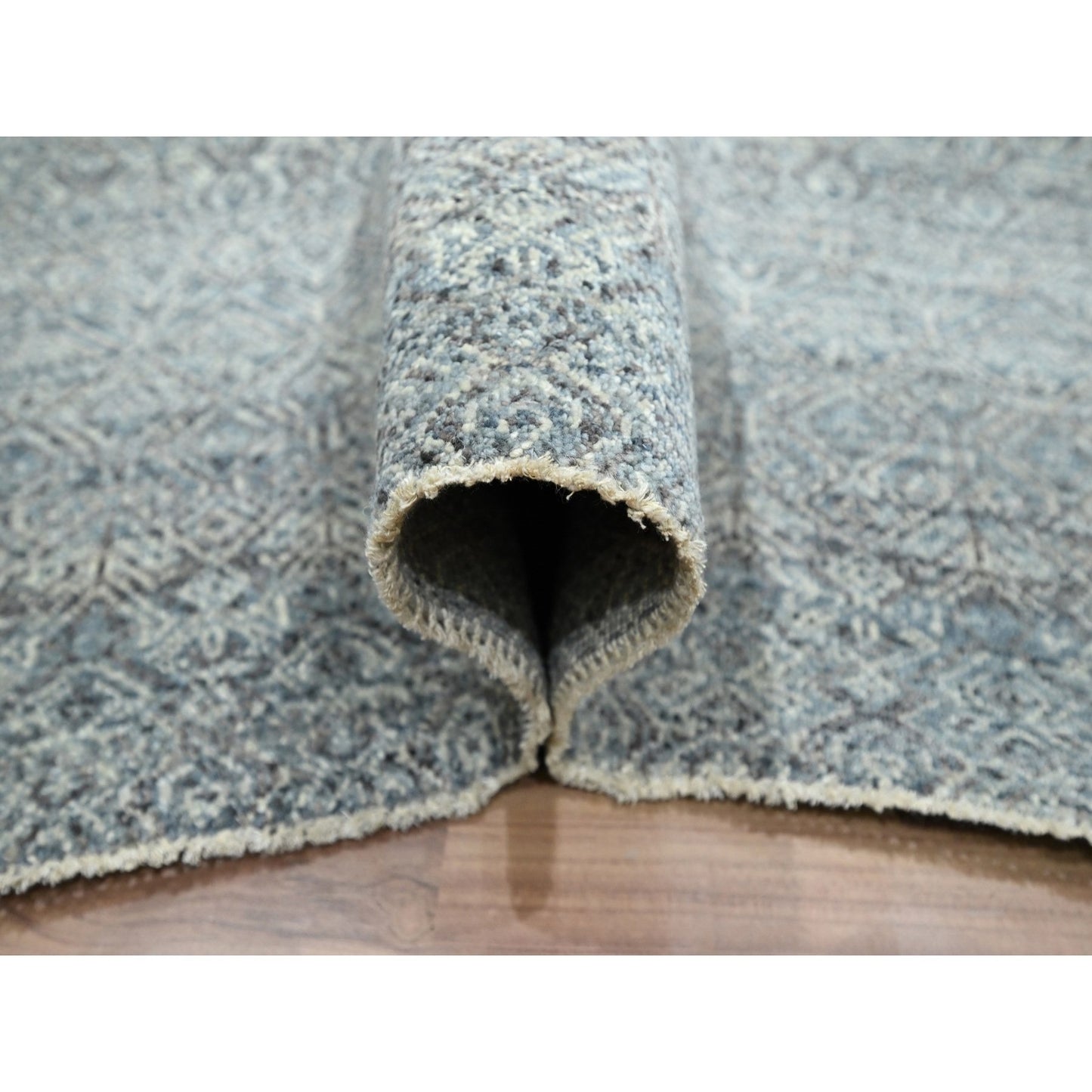 9'X11'10" Silver Blue Kohinoor Herat Diamond Design Wool Hand Knotted Rug