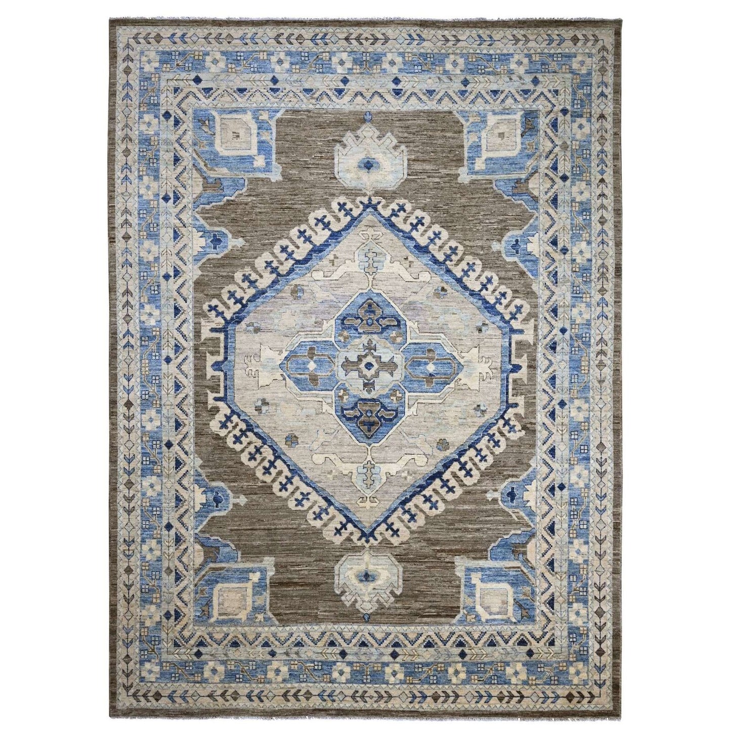 11'8"X15'6" Brown Anatolian Village Inspired Design Wool Hand Knotted Rug