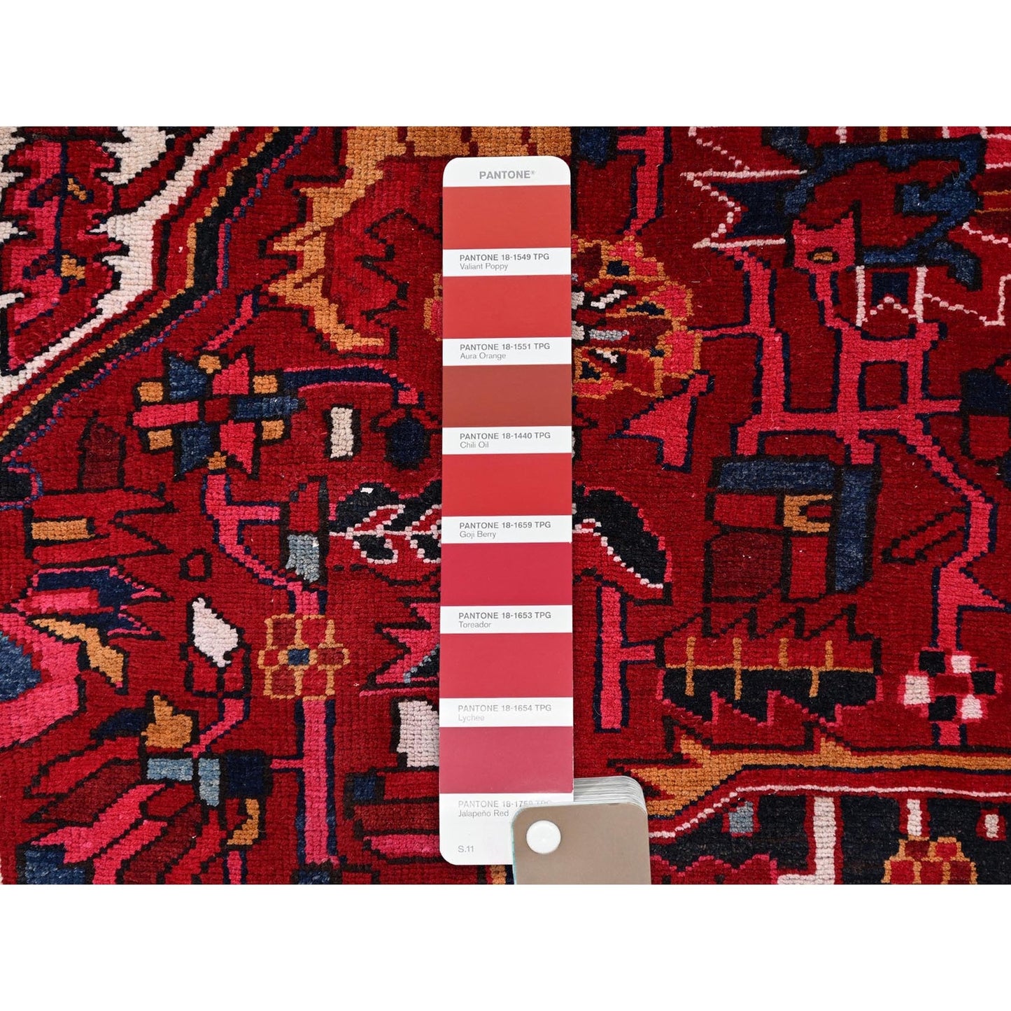 9'7"X12'6" Dutch Tulip Red Semi Antique Hand Knotted Heris Shiny Wool Rug