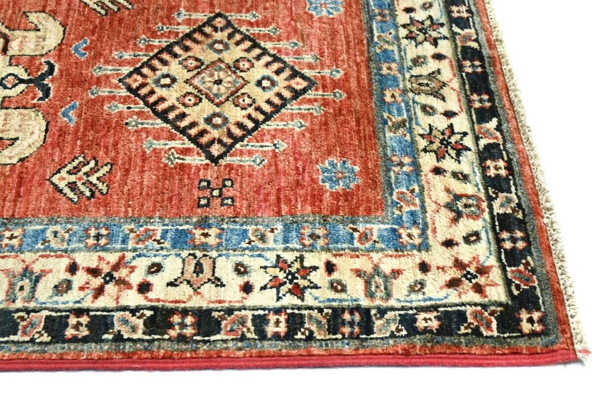 Handmade Kazak Runner Rug Rusty Red Tribal
