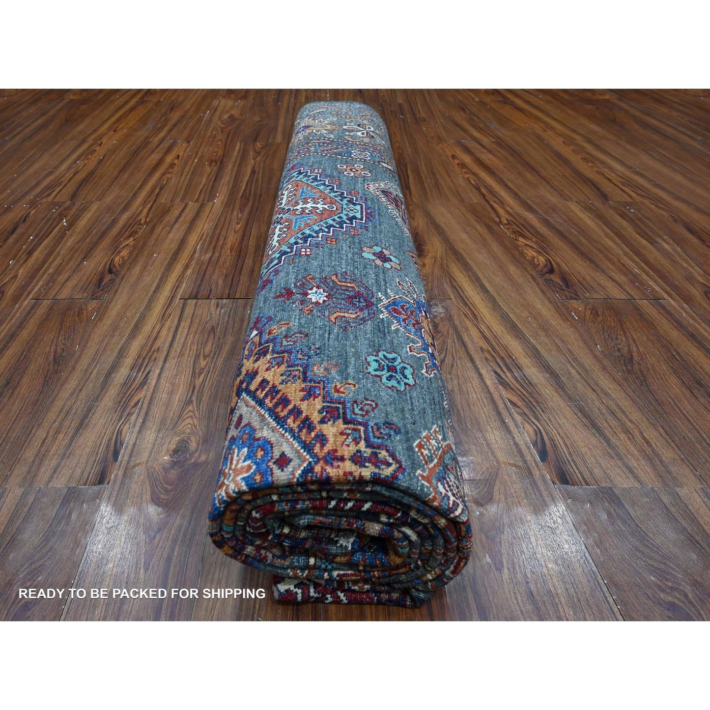 9'X12'1" Gray Wool Hand Knotted Super Kazak Tribal Pattern Oriental Rug