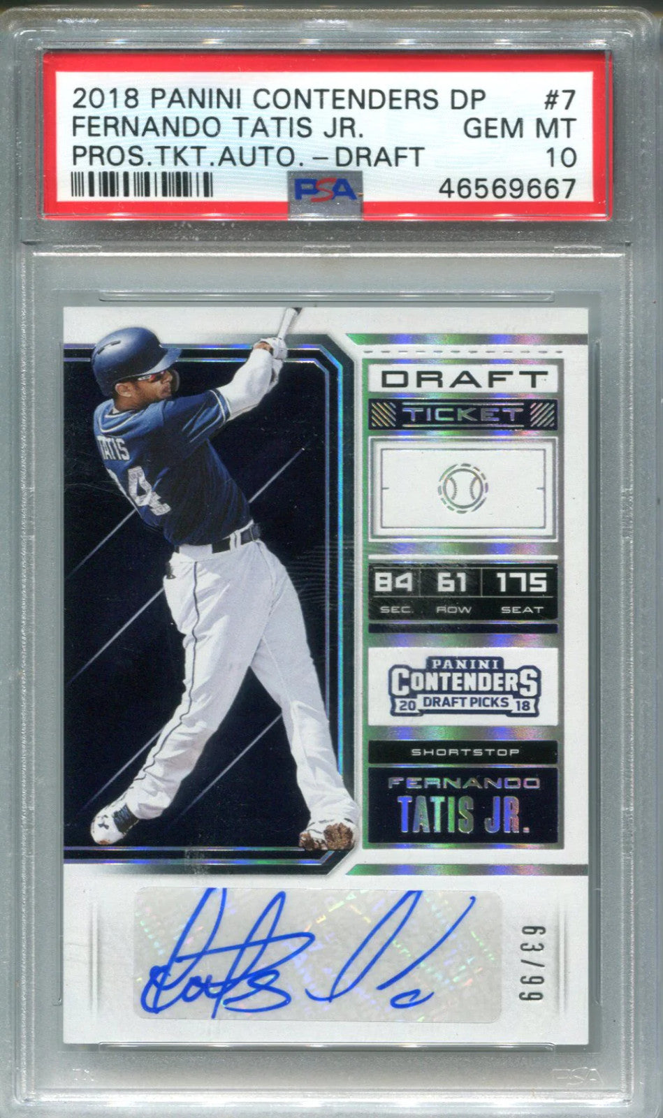 Fernando Tatis Jr. 2018 Panini Contenders Dp #7 Card (Psa Gem Mt 10)