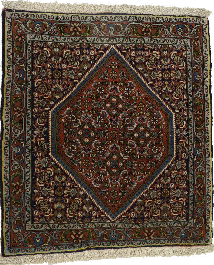 250 Kpsi Navy Orange Floral Square Rug Small