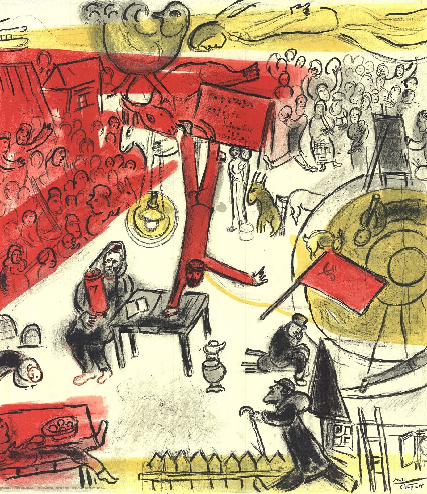 Marc Chagall The Revolution " Lithograph Modernism Red, Yellow